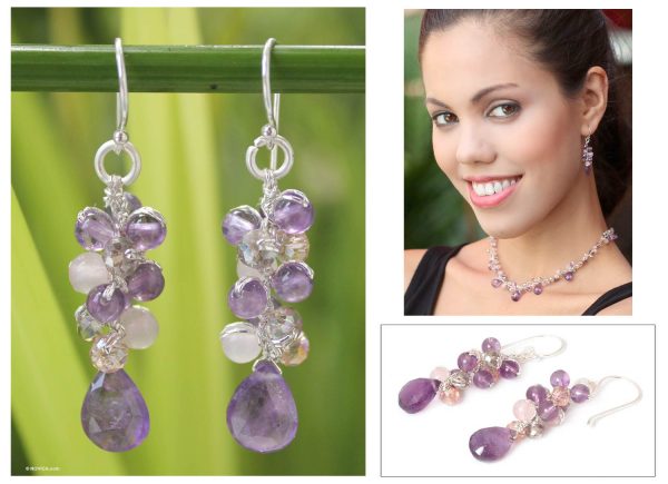 Purple Pink Glam Beaded Earrings Online