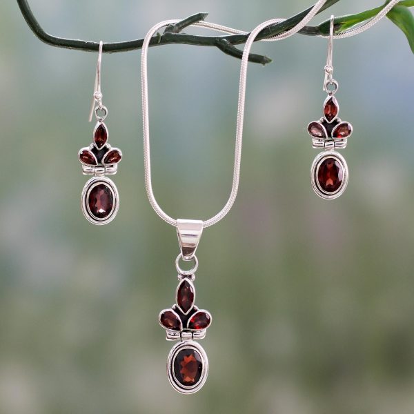 Sterling Silver & Garnet Jewelry Set Cheap