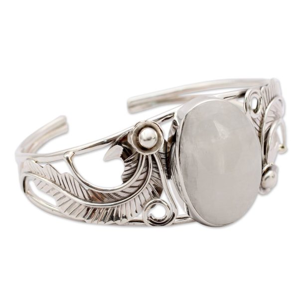 Rainbow Moonstone & Sterling Silver Floral Cuff Bracelet on Sale