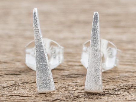 Straight and True Elongated Triangle Modern Sterling Silver Stud Earrings Sale