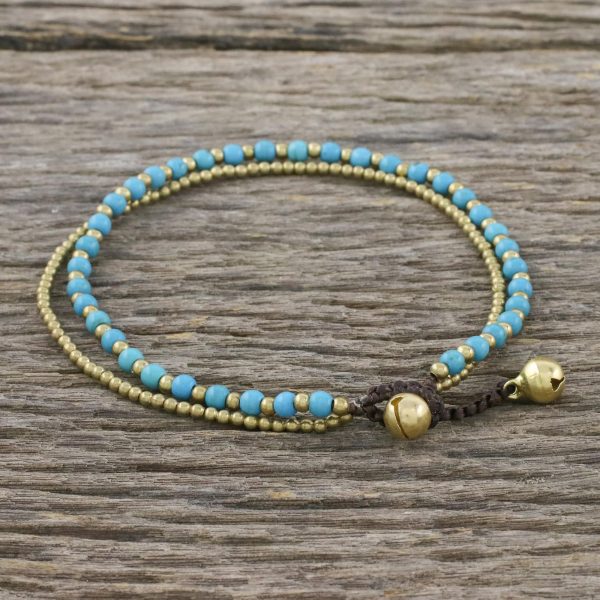 Ringing Beauty Brass and Calcite Beaded Anklet from Thailand Supply