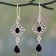 Regal in Black Ornate Black Onyx and Sterling Silver Dangle Style Earrings Fashion