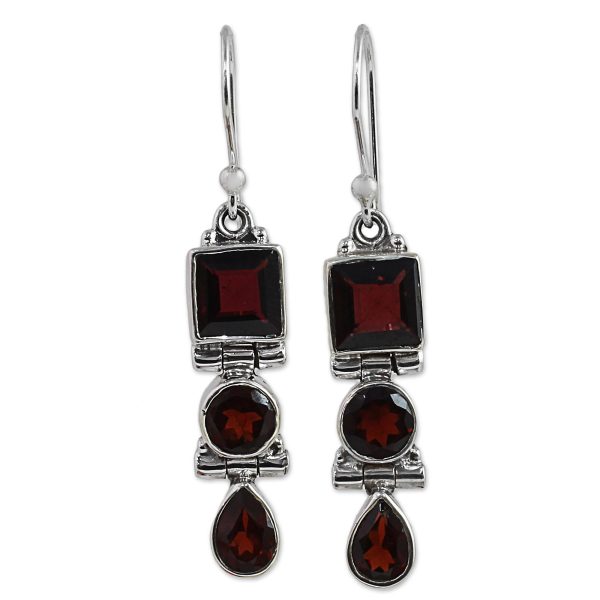 Radiant Glamour Geometric Garnet and Sterling Silver Dangle Earrings Online Hot Sale