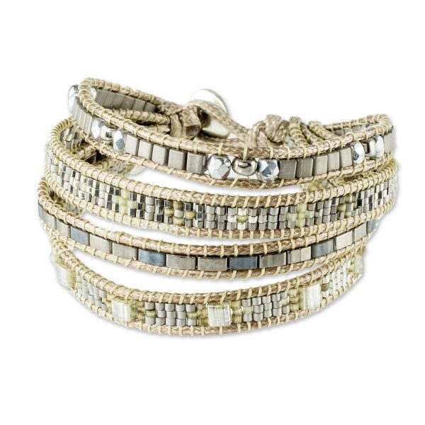 Silver Reflection Silvery Beaded Wristband Bracelet from Guatemala Online Hot Sale