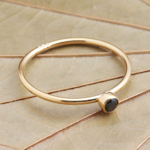 Subtly Sweet Onyx Solitaire Ring in 18k Gold Plated Sterling Silver For Discount