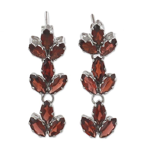 Radiant Red Leaves Garnet & Silver Dangle Earrings Online Hot Sale