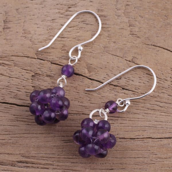 Regal Temptation Amethyst & Silver Beaded Earrings For Sale