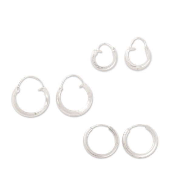 Lustrous Loops Artisan Crafted Sterling Silver Hoop Earrings (Set of 3) For Discount