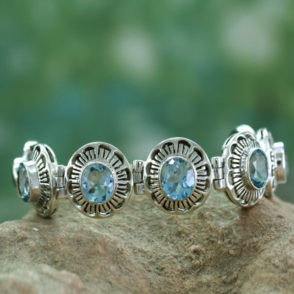 Sky Blossoms Blue Topaz Link Bracelet For Sale