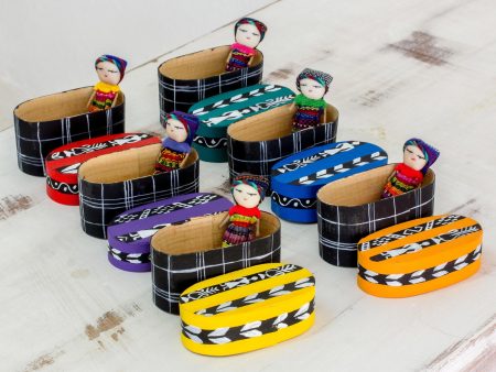 Country Treasures Six Cotton Worry Dolls and Pinewood Boxes from Guatemala Online now