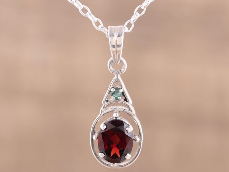 Scarlet Joy Garnet and Emerald Pendant Necklace from India Online Hot Sale