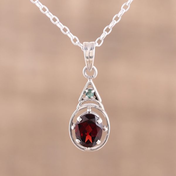 Scarlet Joy Garnet and Emerald Pendant Necklace from India Online Hot Sale