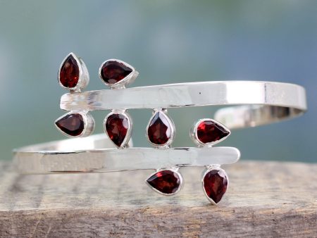 Red Forest Fern Garnet & Silver Cuff Bracelet Hot on Sale