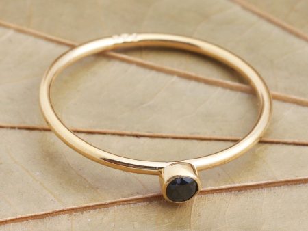 Subtly Sweet Onyx Solitaire Ring in 18k Gold Plated Sterling Silver For Discount