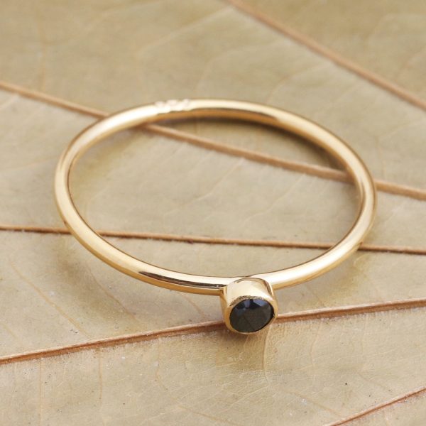 Subtly Sweet Onyx Solitaire Ring in 18k Gold Plated Sterling Silver For Discount