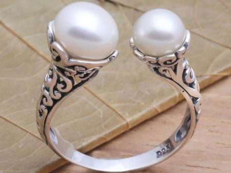 Seeking You White Cultured Pearl and Sterling Silver Ring from Bali Cheap