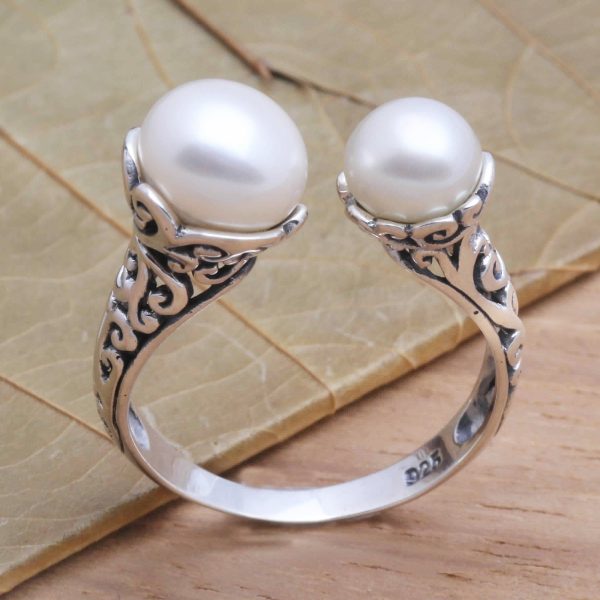 Seeking You White Cultured Pearl and Sterling Silver Ring from Bali Cheap