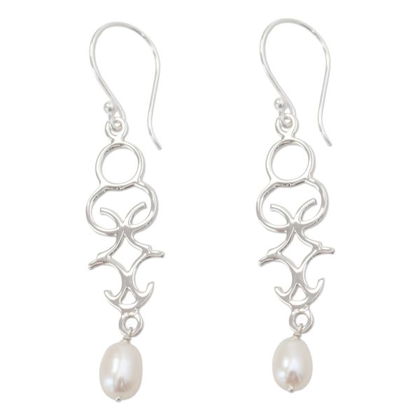 Sublime Trellis Polished Sterling Silver Dangle Earring with Cultured Pearls Hot on Sale