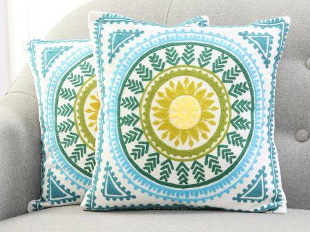 Mandala Glory Mandala Motif Embroidered Cotton Cushion Covers (Pair) Sale