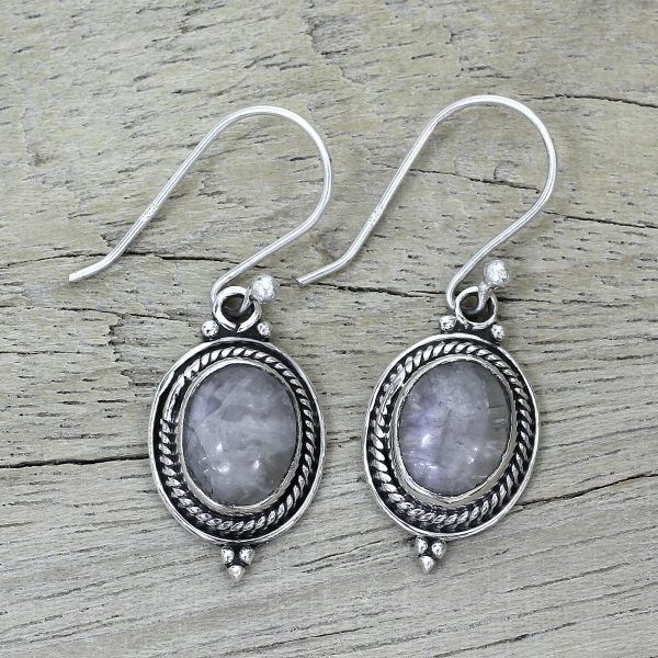 Moonlit Charm Sterling Silver Rainbow Moonstone Dangle Earrings India Hot on Sale