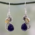 Two Teardrops Lapis Lazuli Citrine & Silver Earrings Online Sale