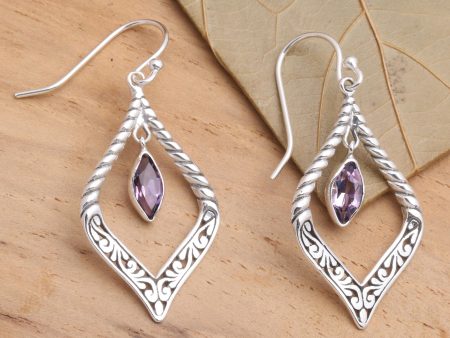 Island Queen Sterling Silver and Amethyst Fair Trade Balinese Earrings Discount