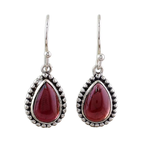 Radiant Dewdrops Sterling Silver and Garnet Drop Shape Dangle Earrings Sale