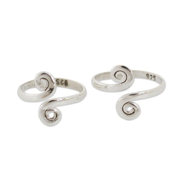 Sterling Silver Spiral Adjustable Toe Rings - Set of 2 Online now