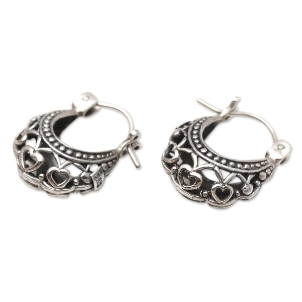 Romantic Mood Heart Motif Sterling Silver Hoop Earrings Supply