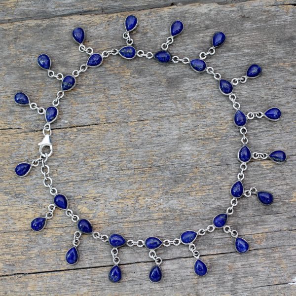 Royal Dewdrops Lapis Lazuli & Silver Anklet For Discount