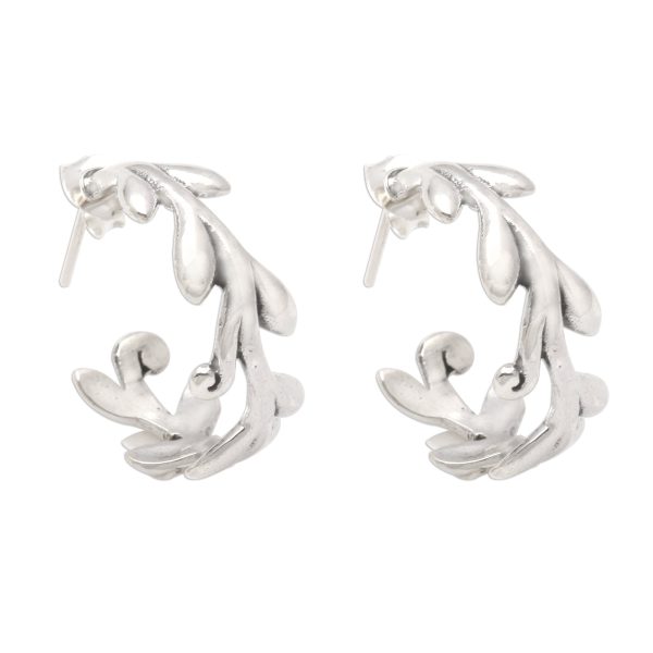 Rice Garland Sterling Silver Rice Stalk Half-Hoop Earrings on Sale