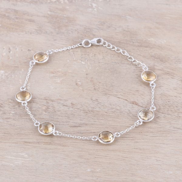 Sunshine Drops Sterling Silver Chain and Yellow Citrine Station Bracelet For Cheap