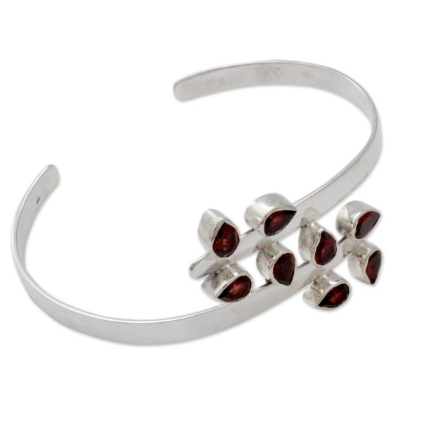 Red Forest Fern Garnet & Silver Cuff Bracelet Hot on Sale