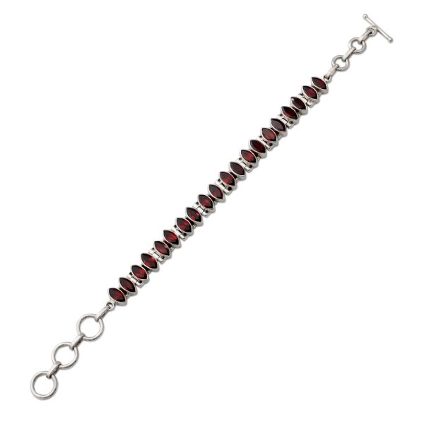 Red Marquise Garnet and Silver Tennis Bracelet Handcrafted in India Sale