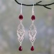 Mughal Mystery Long Ruby and Garnet Earrings in Sterling Silver from India For Cheap