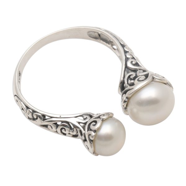 Seeking You White Cultured Pearl and Sterling Silver Ring from Bali Cheap