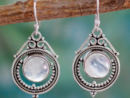 Sterling Silver Moonstone Dangle Earrings For Sale