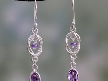 Violet Knot Weave Silver Amethyst Dangle Earrings For Cheap