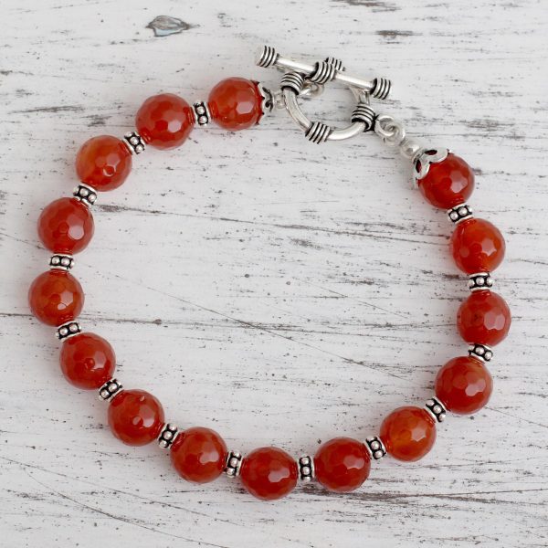 Royal Glow Carnelian & Silver Beaded Bracelet Supply