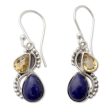 Two Teardrops Lapis Lazuli Citrine & Silver Earrings Online Sale