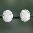 Morning Frost Moonstone & Silver Button Earrings on Sale