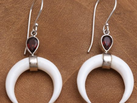 Sanur Crescents Garnet and Crescent Bone Dangle Earrings from Bali Online Hot Sale