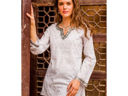 Silver Diva Metallic & White Cotton Tunic Online