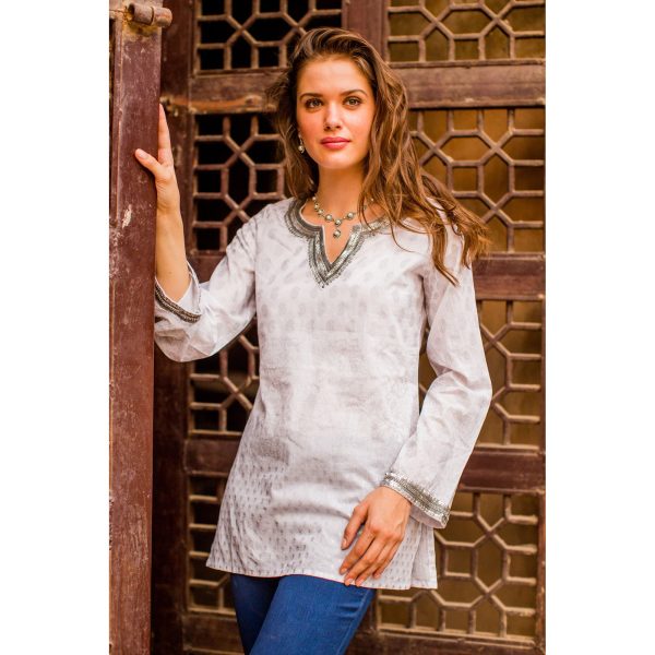 Silver Diva Metallic & White Cotton Tunic Online