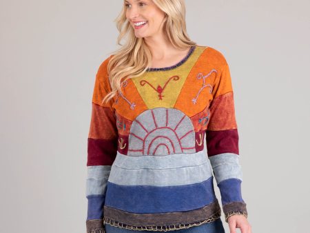 Sunrise Hand Embroidered Long Sleeve Top For Discount