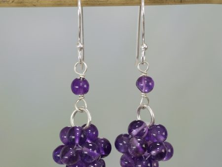 Regal Temptation Amethyst & Silver Beaded Earrings For Sale