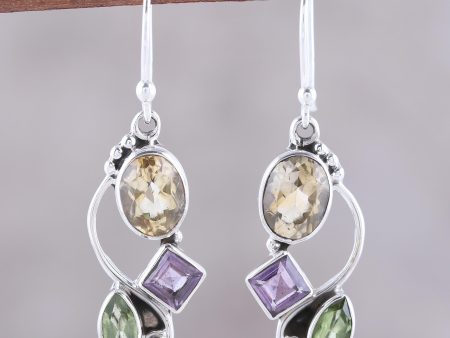 Sun with Violets Multi-Gem Citrine Earrings Cheap