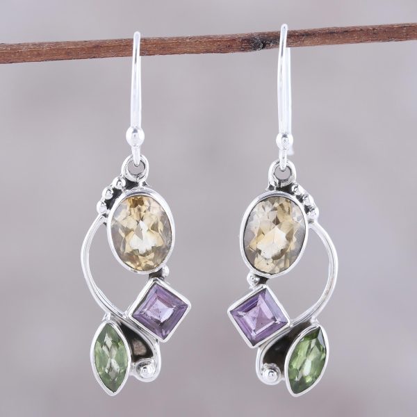 Sun with Violets Multi-Gem Citrine Earrings Cheap