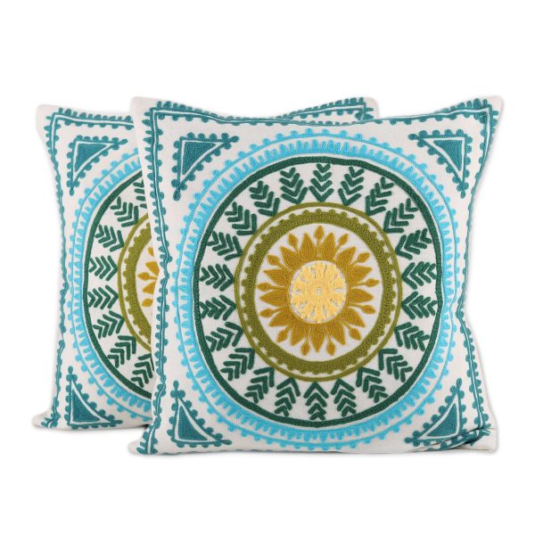 Mandala Glory Mandala Motif Embroidered Cotton Cushion Covers (Pair) Sale