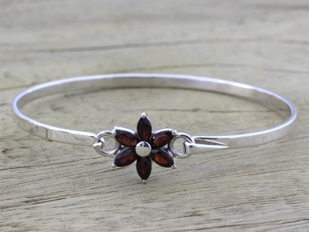 Marquise Flower Garnet and Sterling Silver Floral Bracelet from India For Cheap